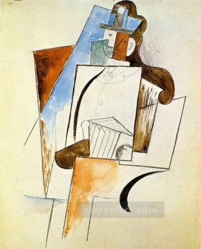  chapeau Painting - Accordeoniste Homme a chapeau 1916 Cubist